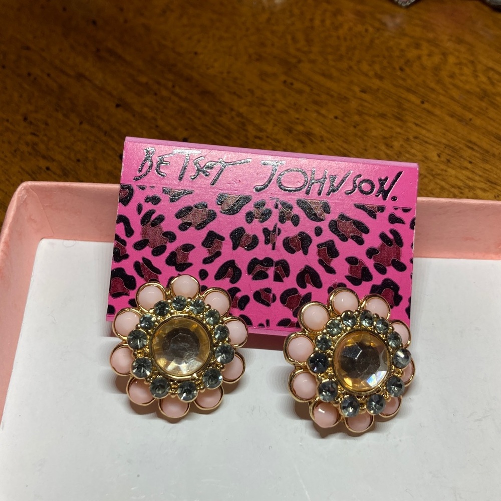 Betsey Johnson Pink and Gold Statement Earrings